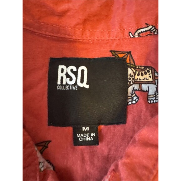 RSQ Collective Elephant Print Short Sleeve Button Down Shirt Men's Medium Red - Picture 3 of 7